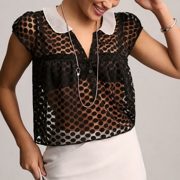Anthropologie Maeve Collared Cao-Sleeve Sheer Blouse - Picture 1 of 8